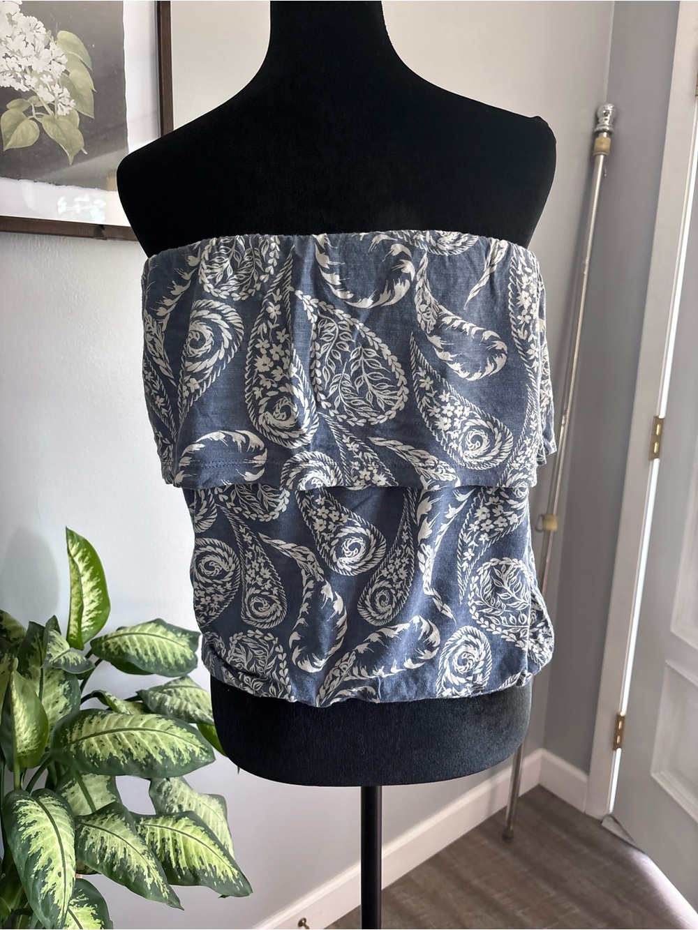 next Blue and White Paisley Ruffle Crop Top